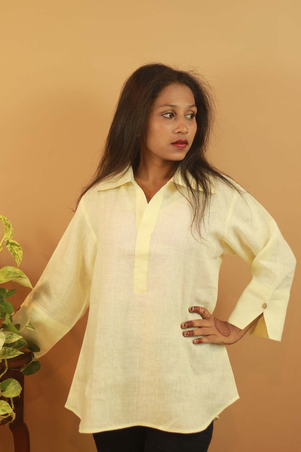 Short Linen Tunic- Ecru