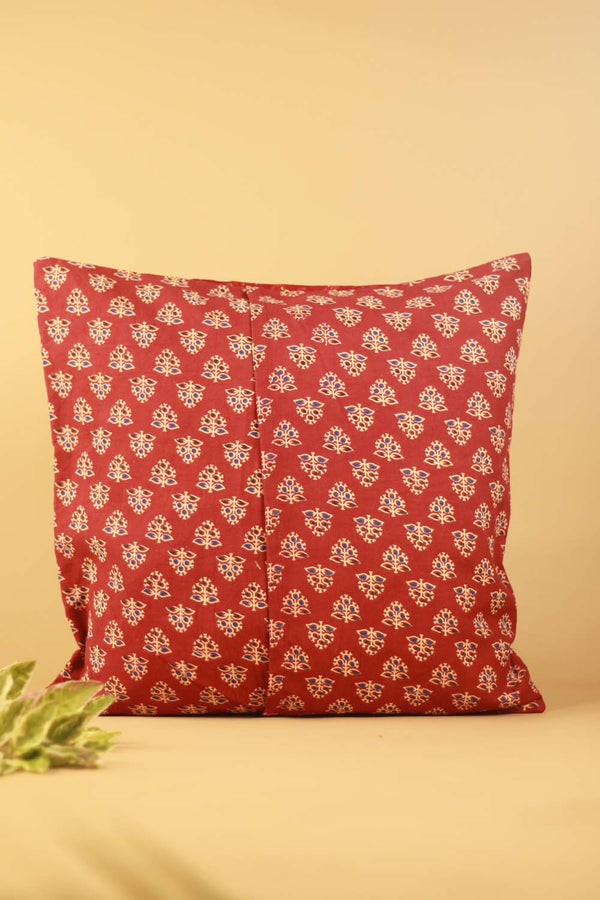 16" Square Cushion Cover | Embroidered Silk | Red