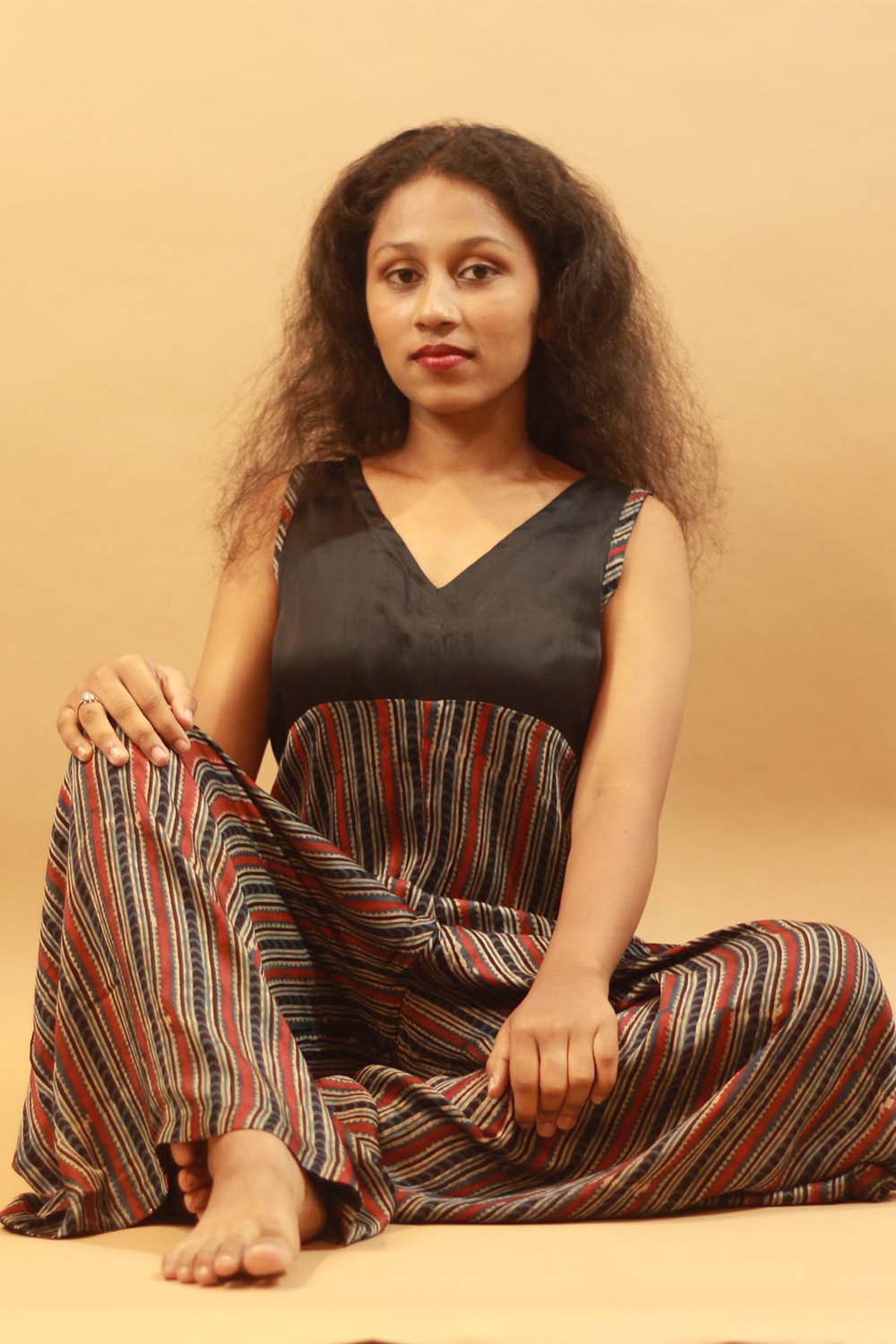 Wide Legged Jumpsuit in Striped Ajrakh Modal