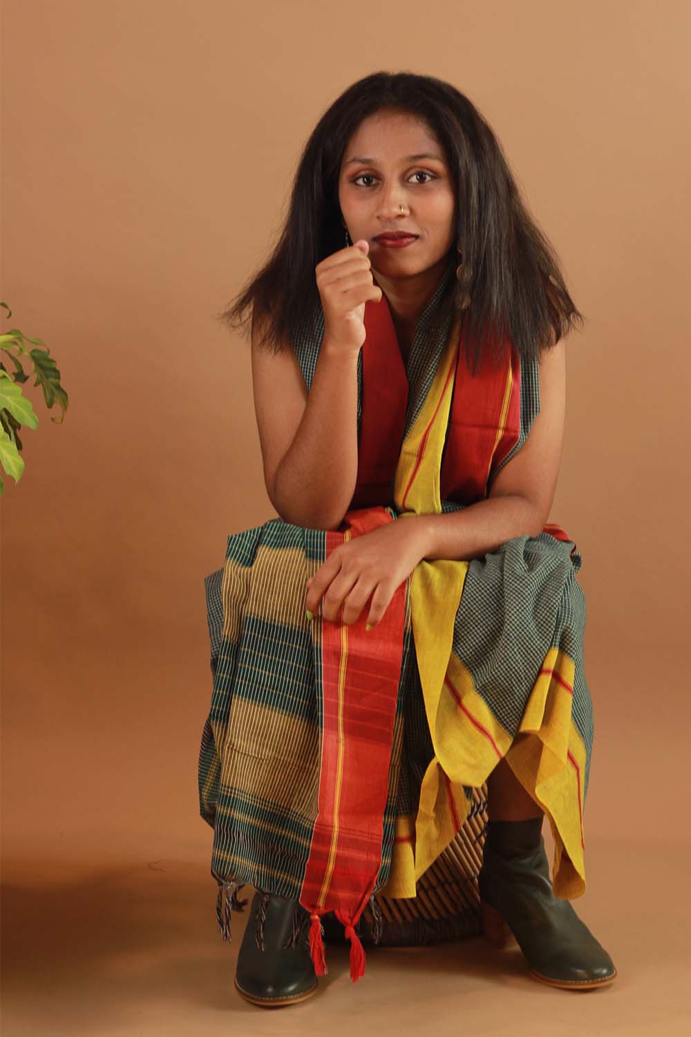 Patteda Anchu Saree in Beryl with Ganga-Jamuna