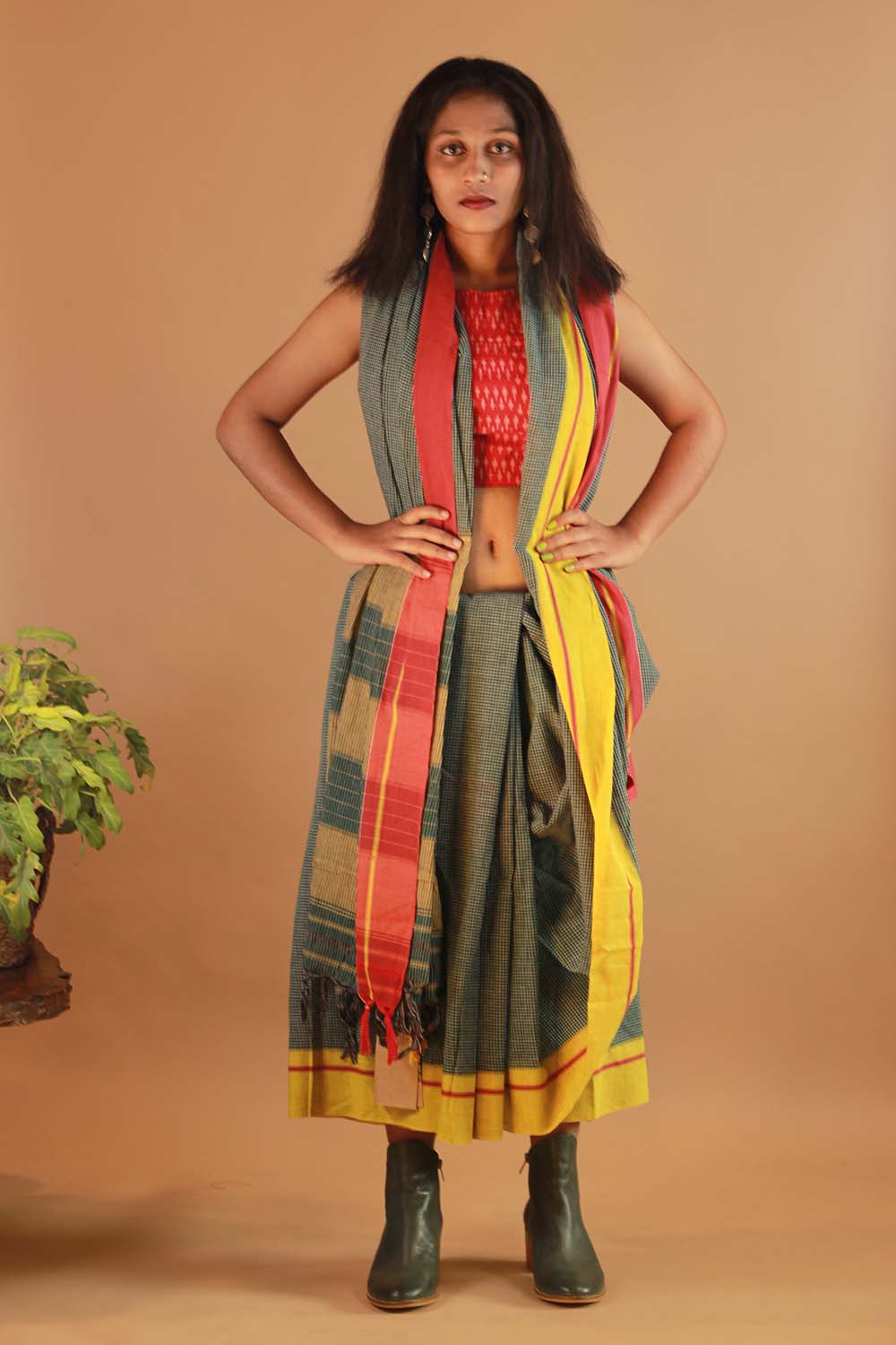 Patteda Anchu Saree in Beryl with Ganga-Jamuna