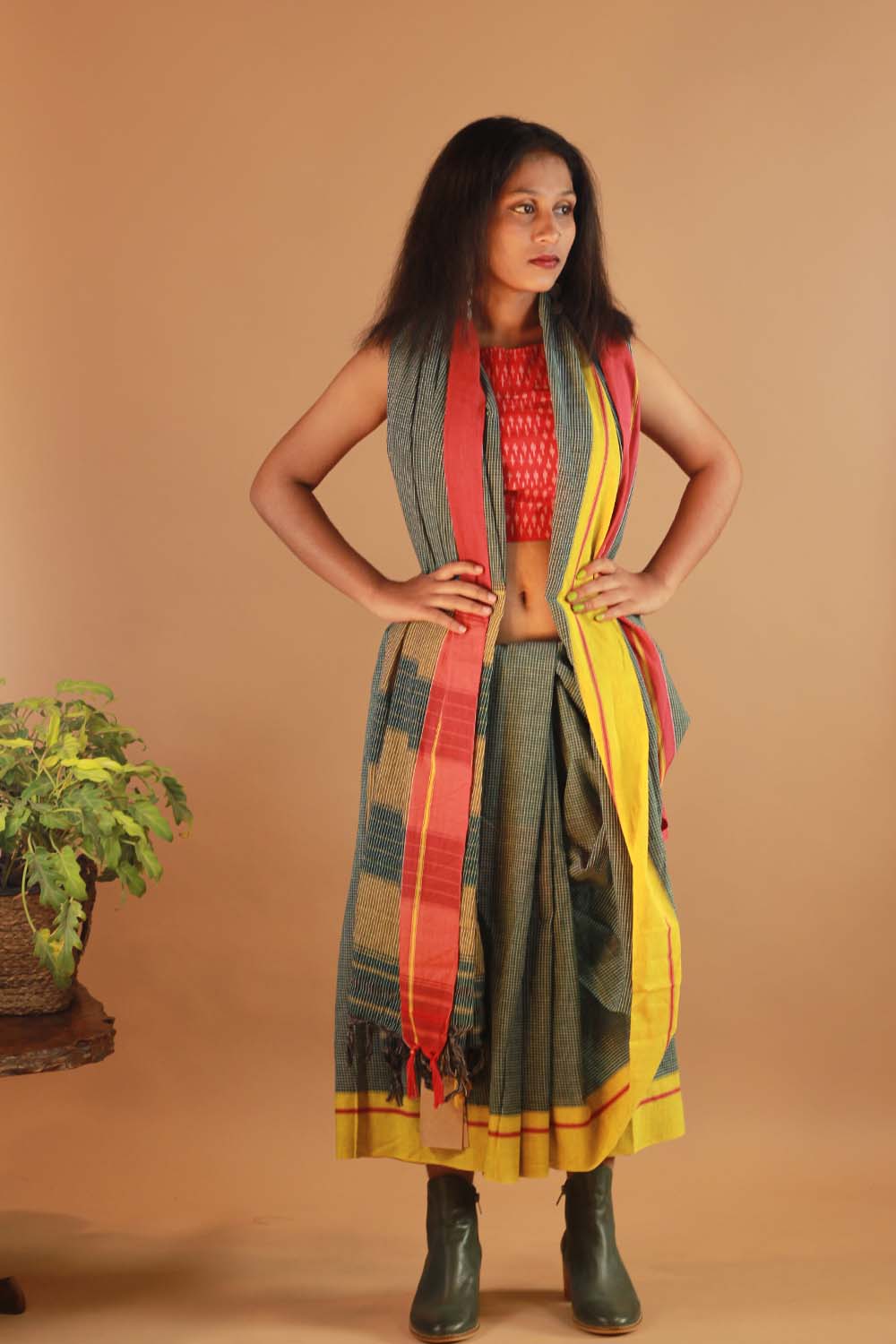 Patteda Anchu Saree in Beryl with Ganga-Jamuna