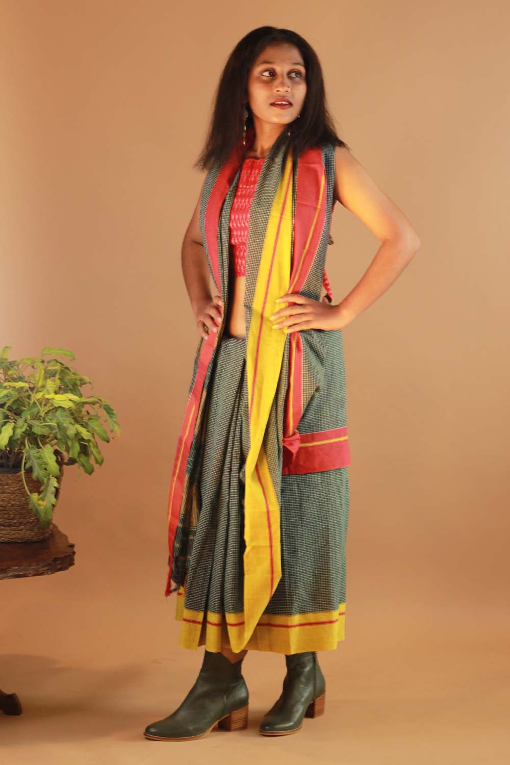 Patteda Anchu Saree in Beryl with Ganga-Jamuna