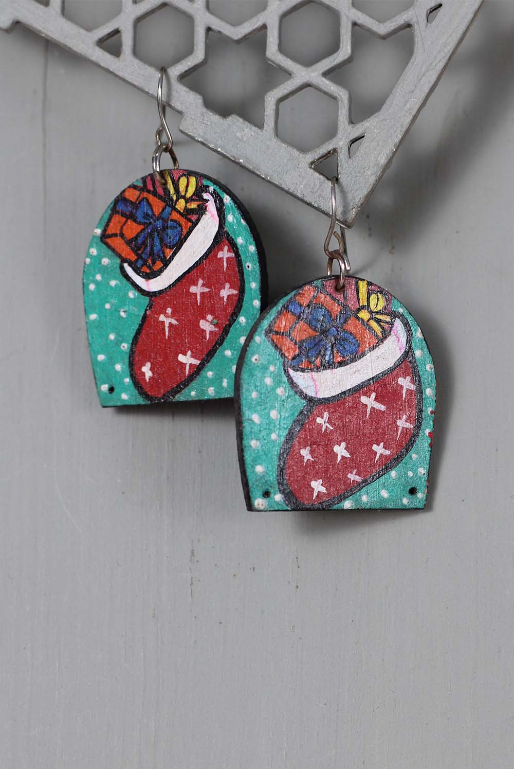 Handpainted Xmas Stockings Earrings