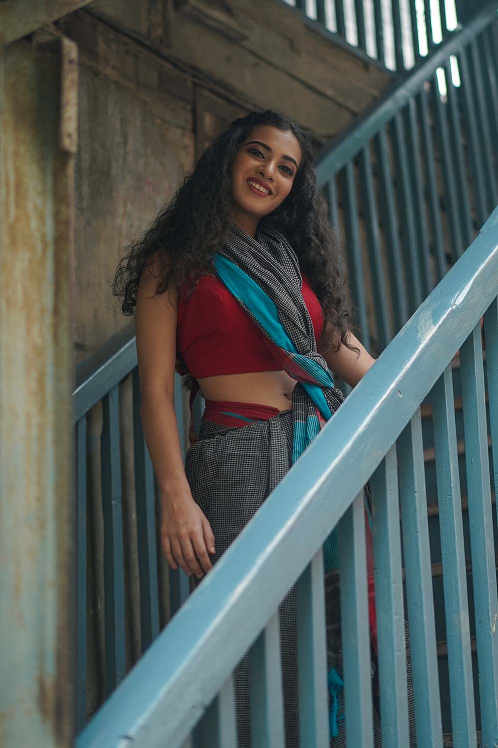 Patteda Anchu Saree in Noir with Rouge Blue Ganga-Jamuna