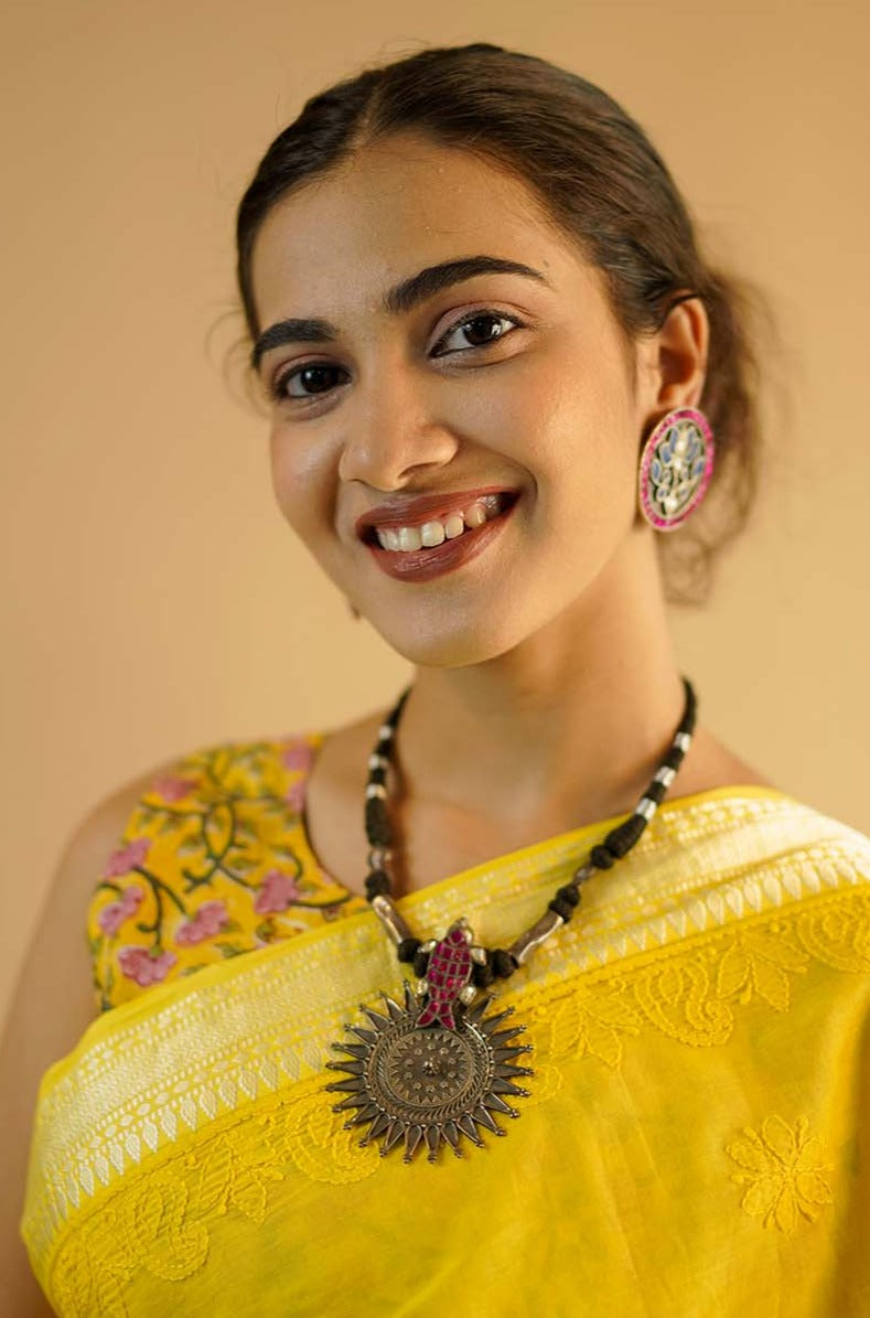 Mastaani | Reversible Blouse | Yellow Sanganeri & Solid Gray