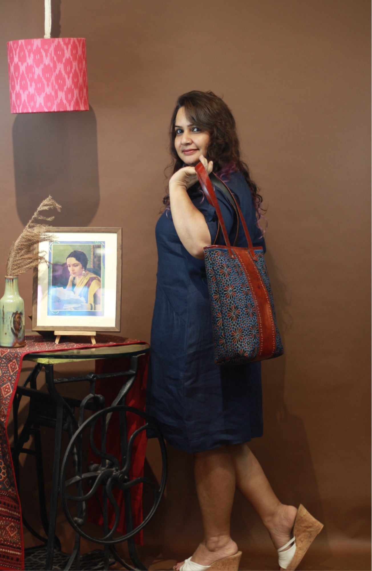 Collared Dress in Navy Linen