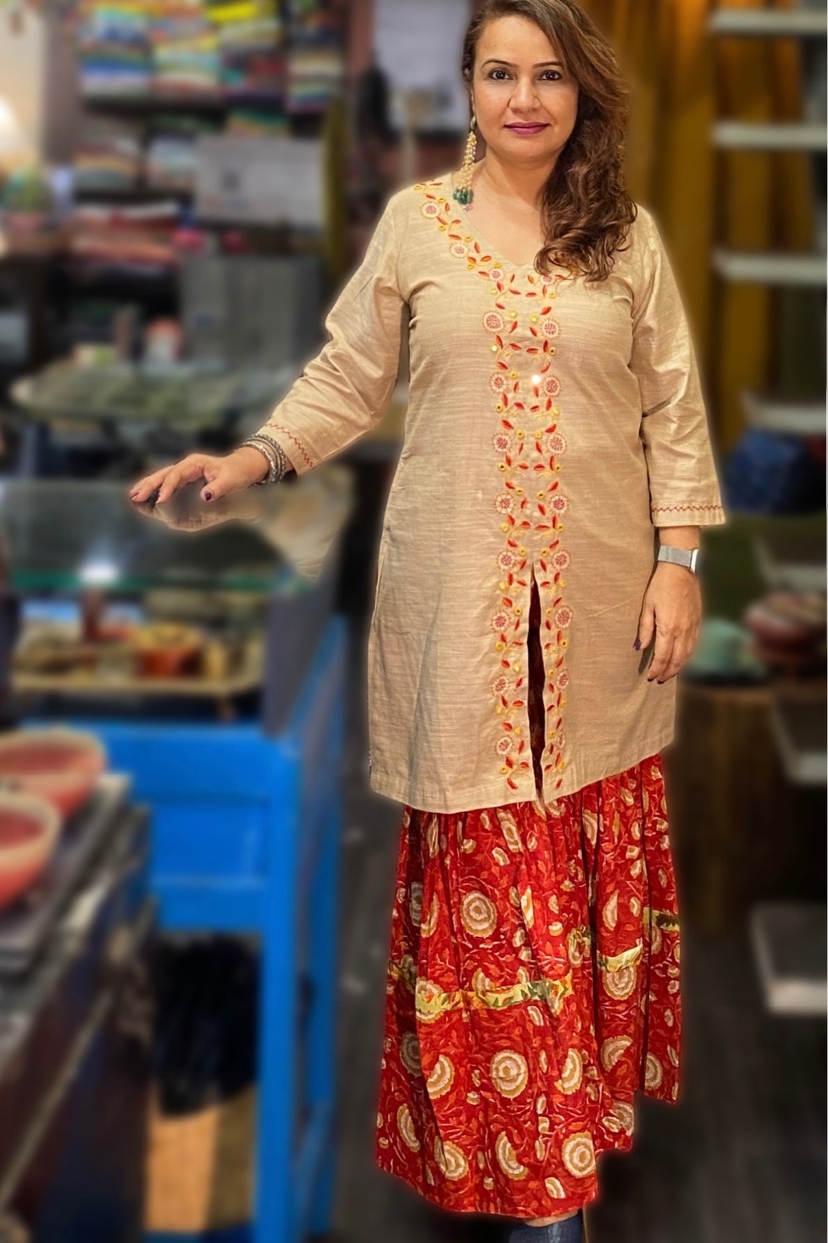 Zoya | Sharara Kurta Co-ord Set | Red Sanganeri