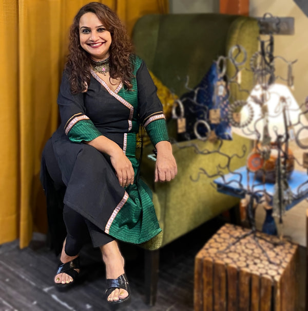 Shobhana | Khunn Angarkha Style Kurta | Noir Forest Green