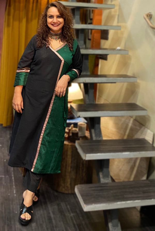 Shobhana | Khunn Angarkha Style Kurta | Noir Forest Green