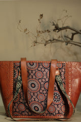 Kutch Leather Handbag | Embroidered with Ajrakh