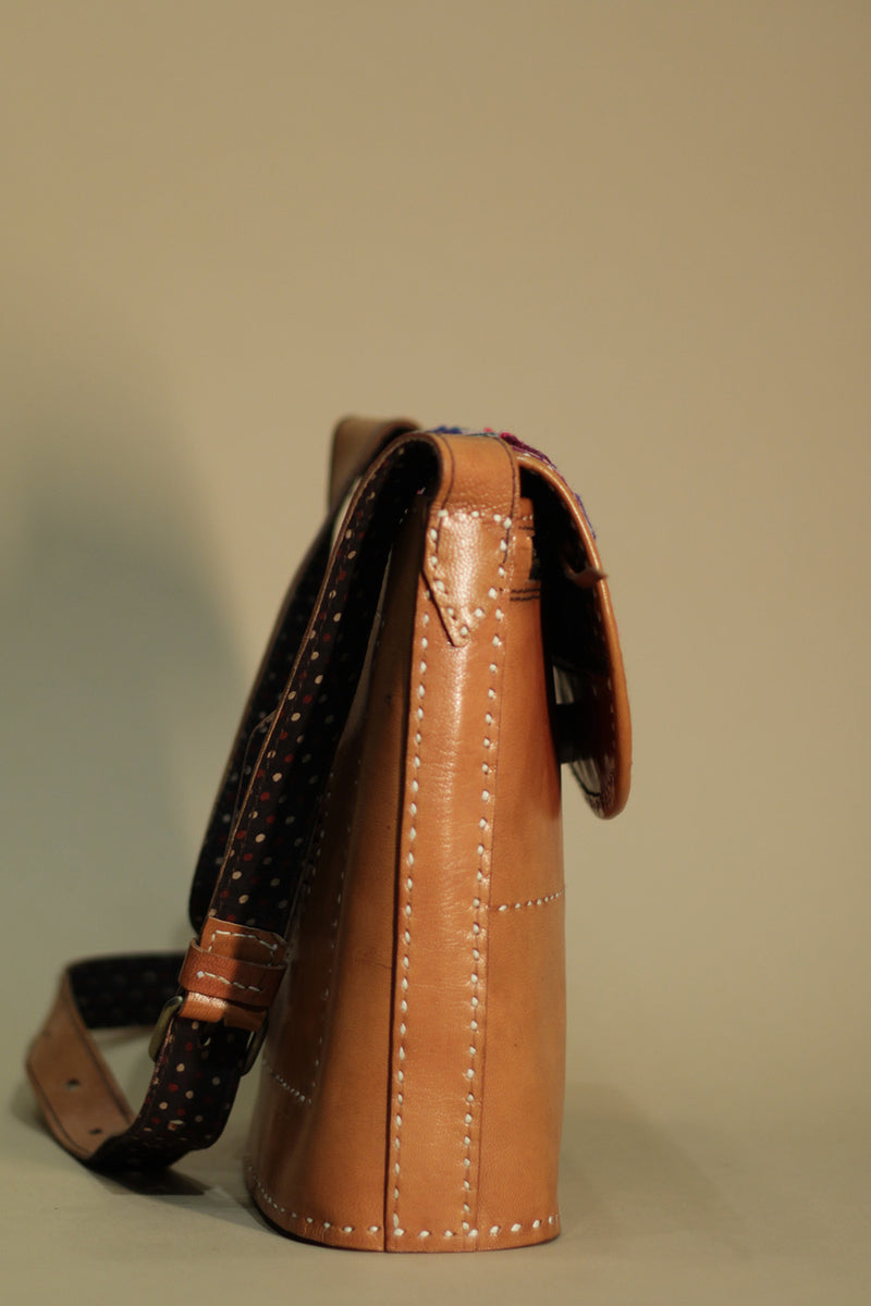 Kutchi Leather Bag | Mirrorwork Sling | Multicolour