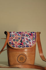 Kutchi Leather Bag | Mirrorwork Sling | Multicolour
