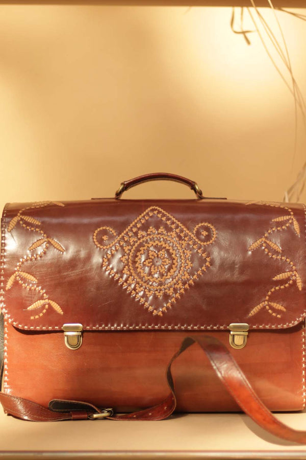 Hand Crafted Kutch Leather Laptop Bag