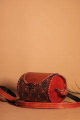 Cylindrical Kutchi Leather Sling | Red