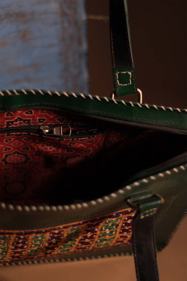 Kutchi Leather Handbag | Beryl with Mirrorwork