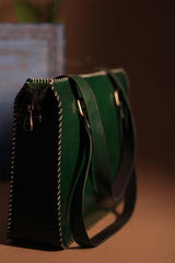Kutchi Leather Handbag | Beryl with Mirrorwork