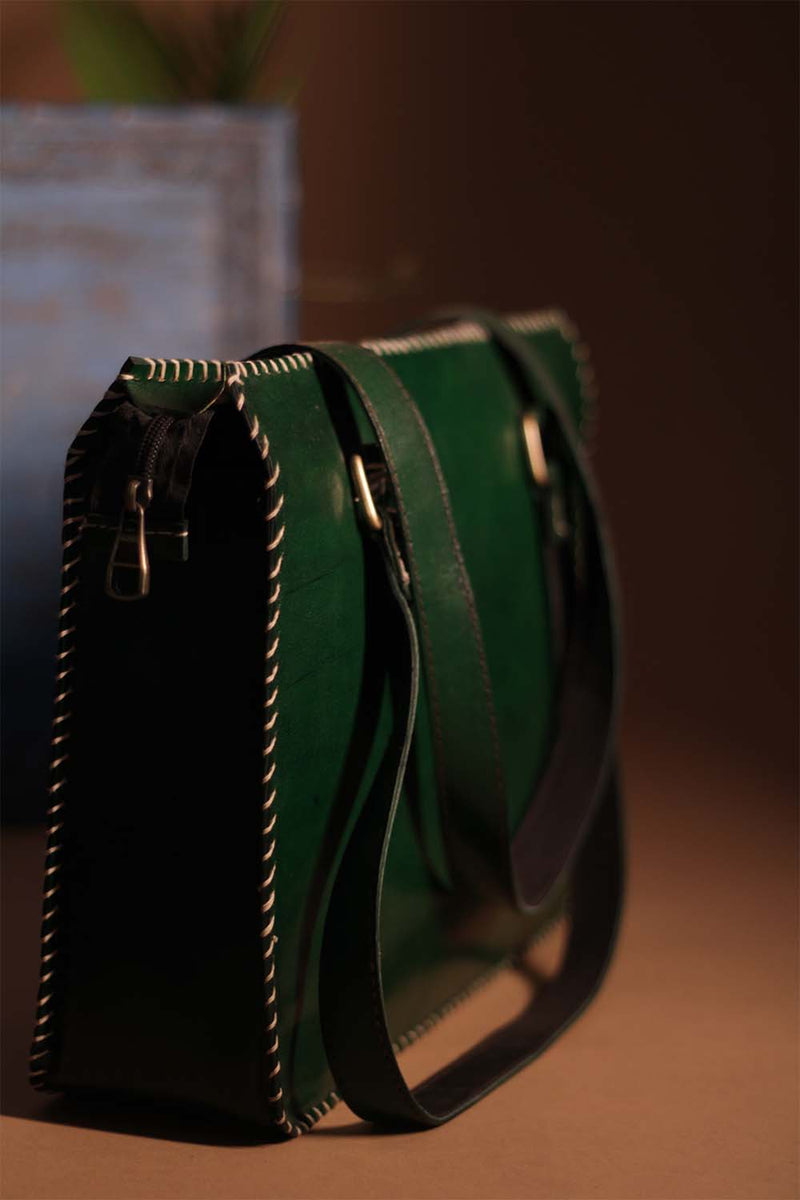 Kutchi Leather Handbag | Beryl with Mirrorwork