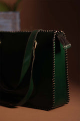 Kutchi Leather Handbag | Beryl with Mirrorwork