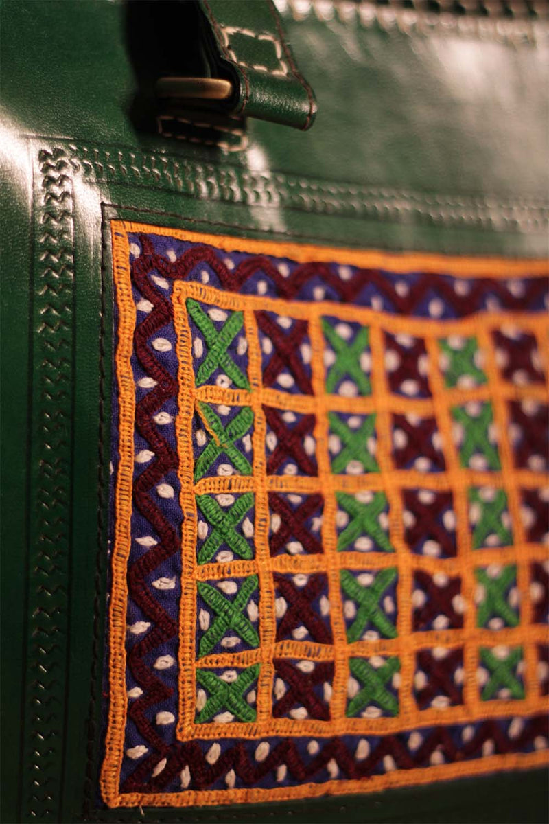 Kutchi Leather Handbag | Beryl with Mirrorwork