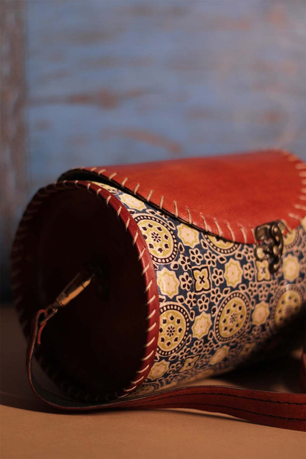 Cylindrical Kutchi Leather Sling | Yellow