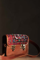 Kutchi Leather Bag | Mirrorwork Sling | Square