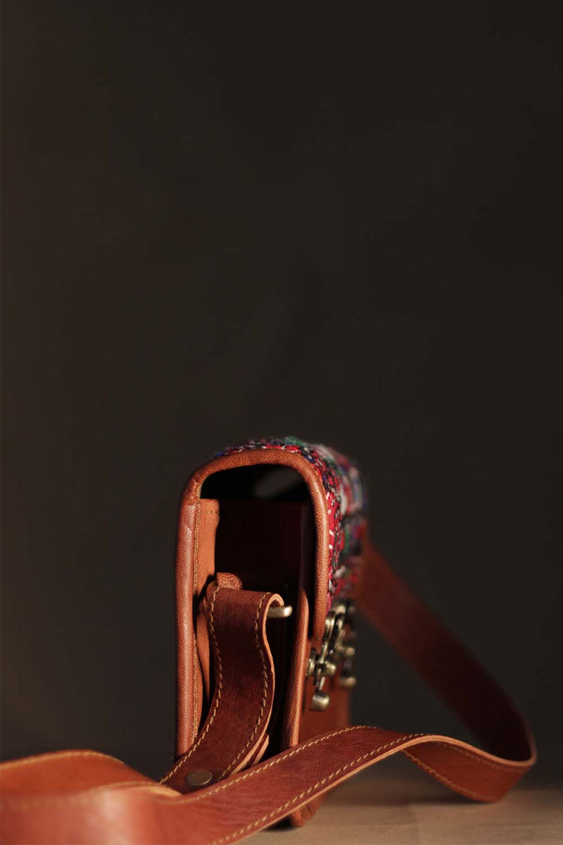 Kutchi Leather Bag | Mirrorwork Sling | Square