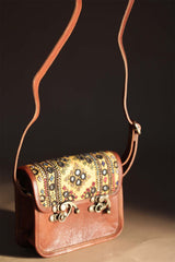Kutchi Leather Bag | Mirrorwork Sling | Square