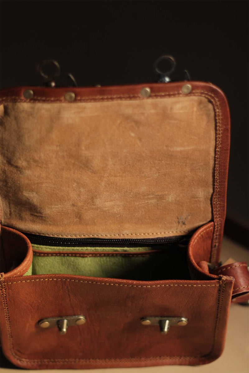 Kutchi Leather Bag | Mirrorwork Sling | Square