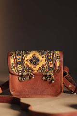Kutchi Leather Bag | Mirrorwork Sling | Square
