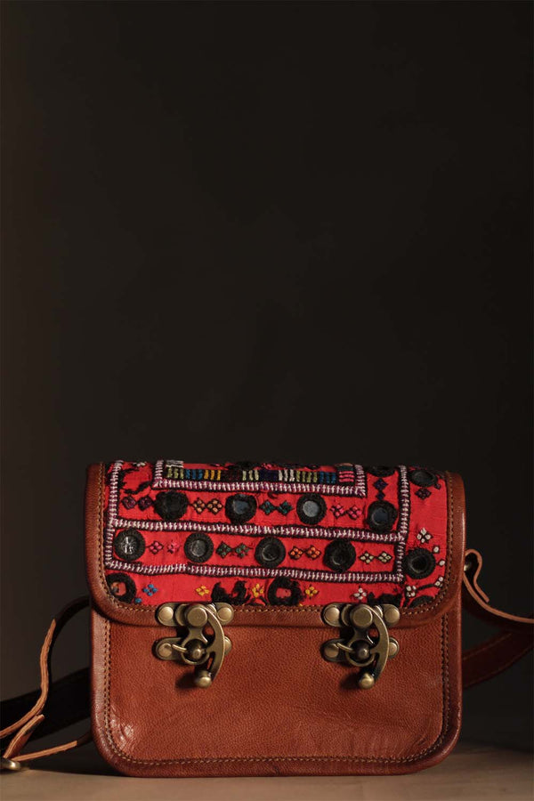 Kutchi Leather Bag | Mirrorwork Sling | Square