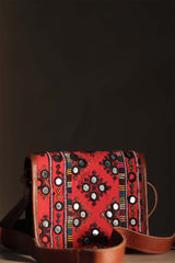 Kutchi Leather Bag | Mirrorwork Sling | Square