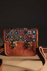 Kutchi Leather Bag | Mirrorwork Sling | Square