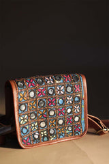 Kutchi Leather Bag | Mirrorwork Sling | Square