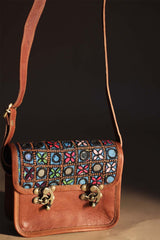 Kutchi Leather Bag | Mirrorwork Sling | Square
