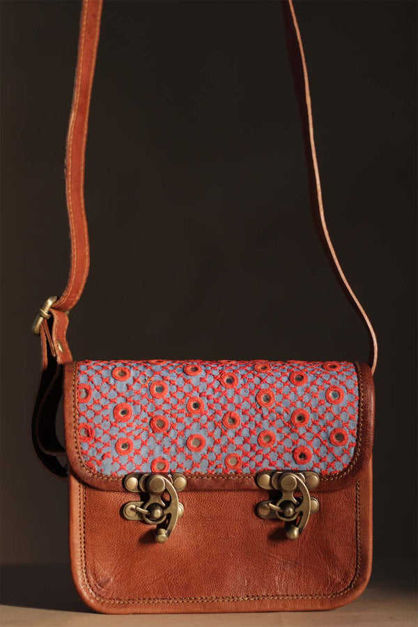 Kutchi Leather Bag | Mirrorwork Sling | Square