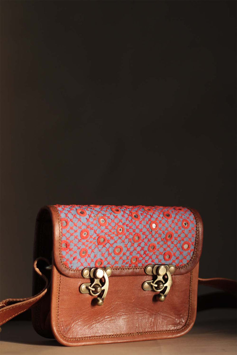 Kutchi Leather Bag | Mirrorwork Sling | Square
