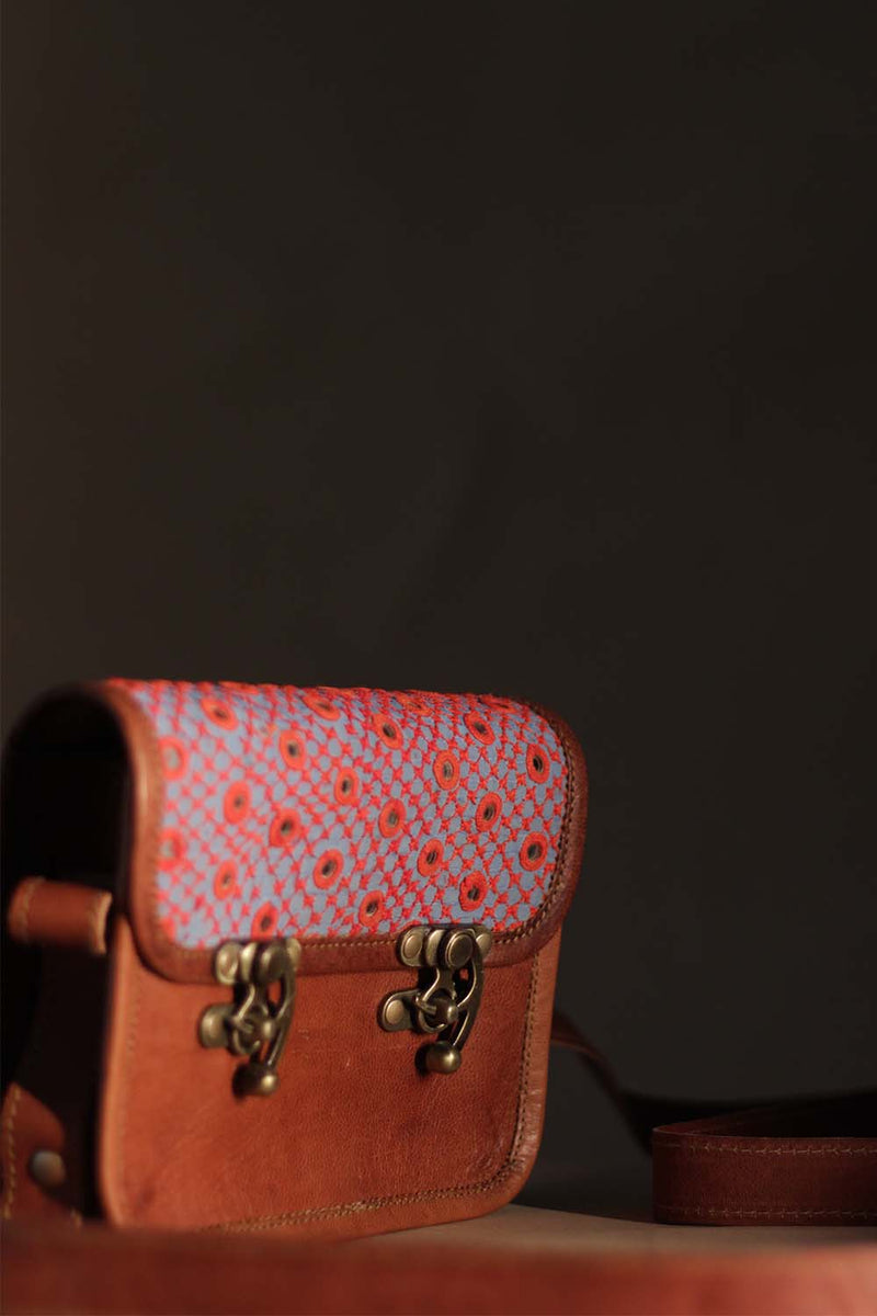 Kutchi Leather Bag | Mirrorwork Sling | Square