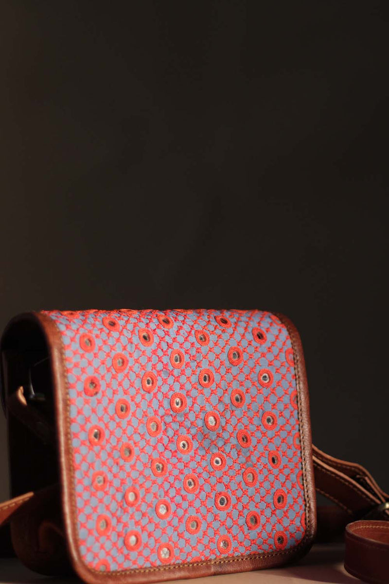 Kutchi Leather Bag | Mirrorwork Sling | Square