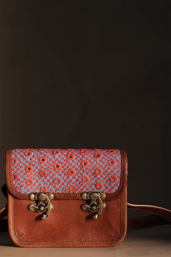 Kutchi Leather Bag | Mirrorwork Sling | Square