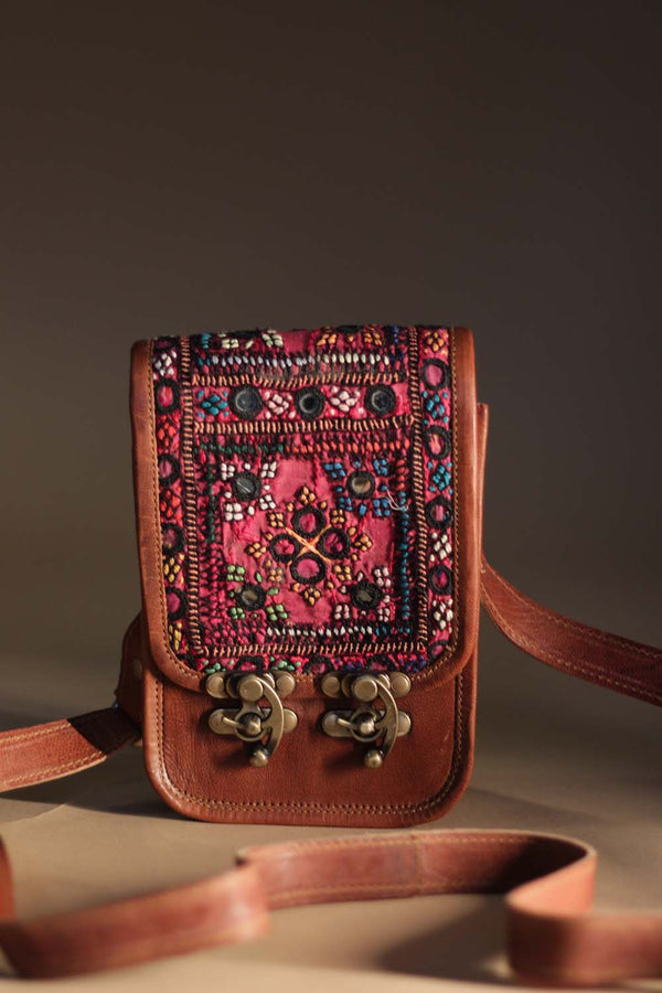 Kutchi Leather Bag | Mirrorwork Sling | Rectangle