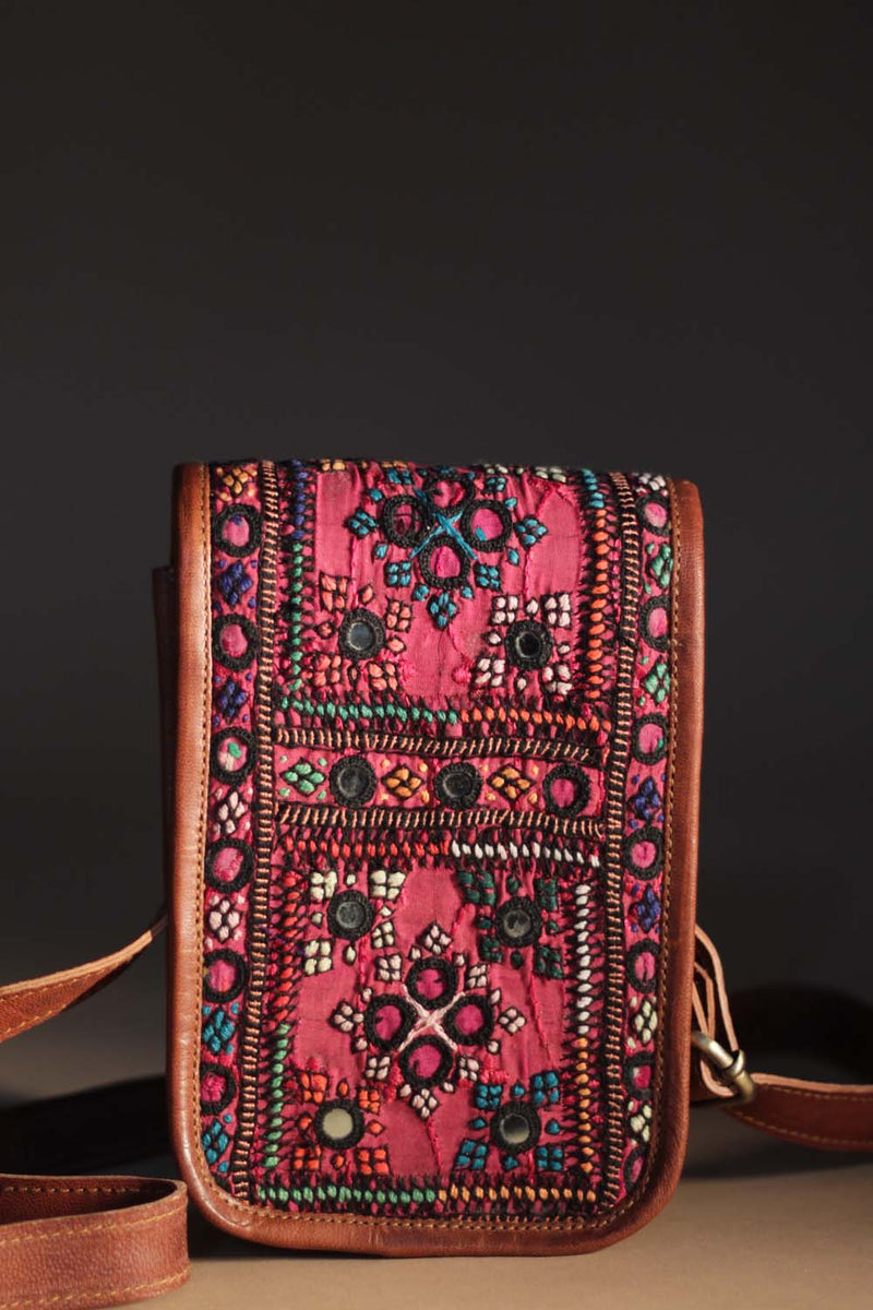 Kutchi Leather Bag | Mirrorwork Sling | Rectangle