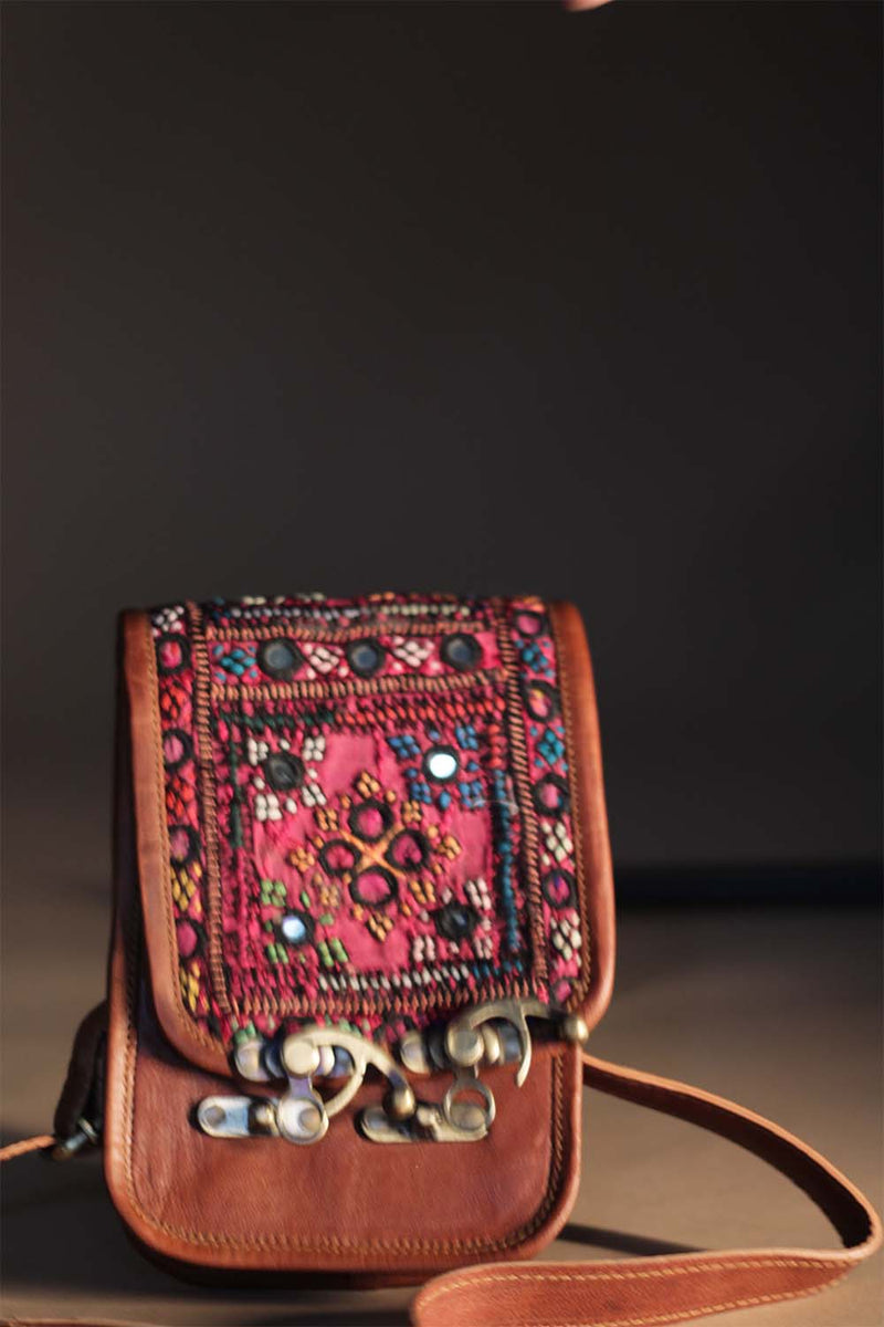 Kutchi Leather Bag | Mirrorwork Sling | Rectangle