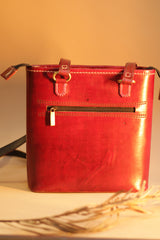 Kutchi Leather Bag | Shells and Pink Embroidery