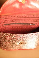Kutchi Leather Bag | Sling Bag | Brown Ajrakh Silk with Mirrorwork Embroidery