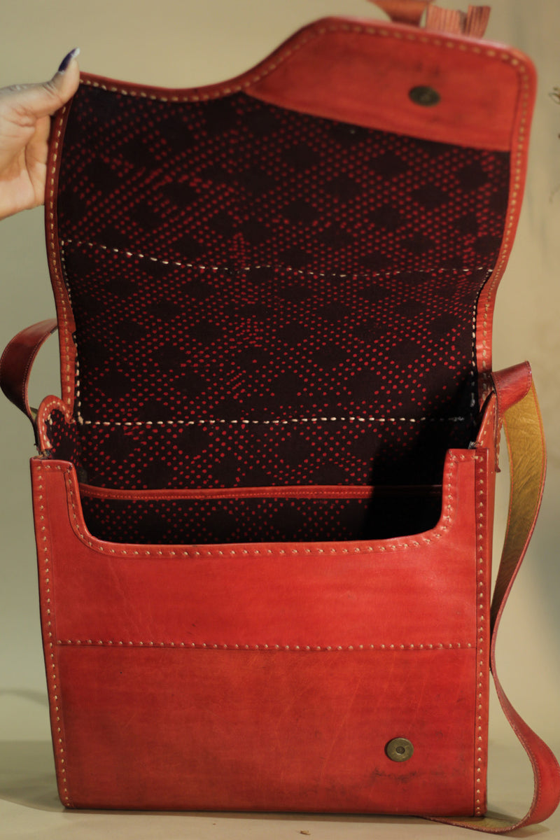 Kutchi Leather Bag | Punchwork Sling |Tan