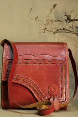 Kutchi Leather Bag | Punchwork Sling |Tan