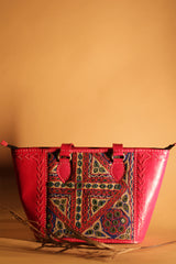 Kutch Leather Handbag | Embroidered with Ajrakh