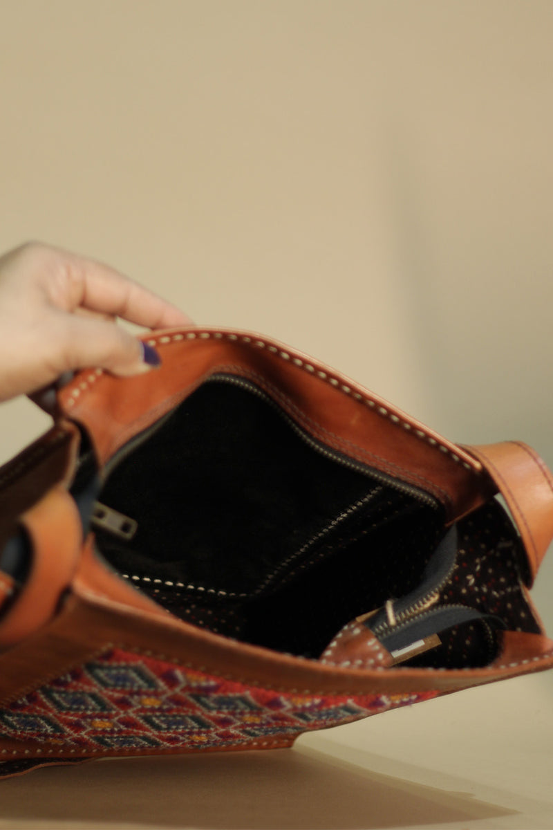 Kutchi Leather Bag | Sling | Embroidery Squares