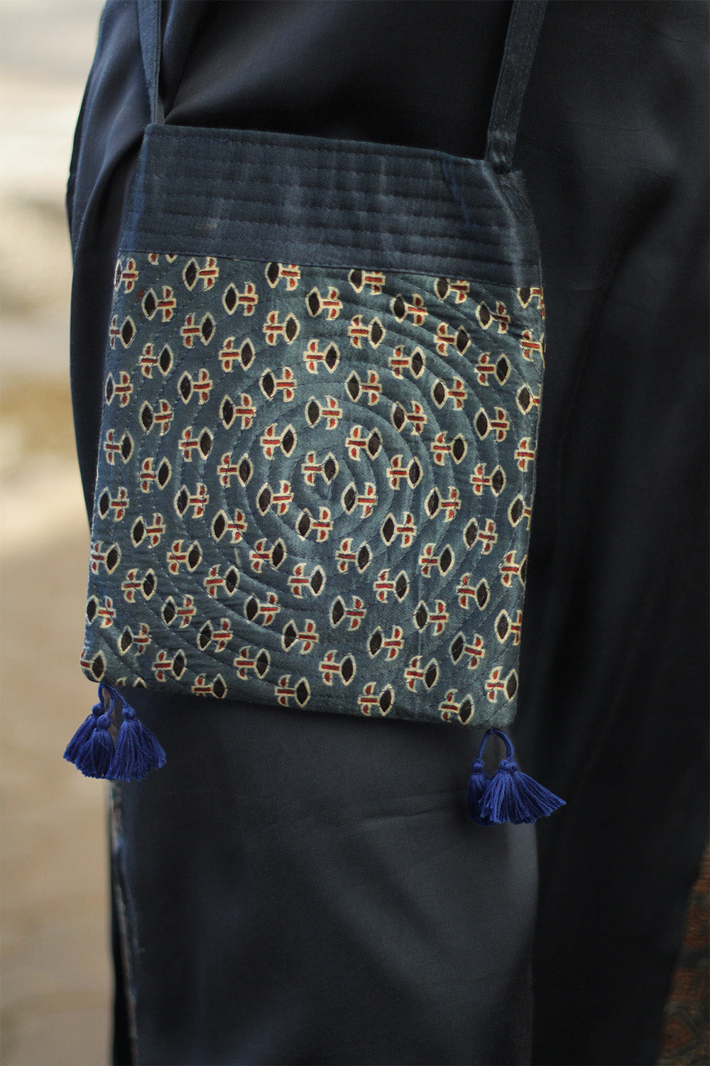 Fabric Sling Bag | Ajrakh Mashru | Indigo with Noir Floral